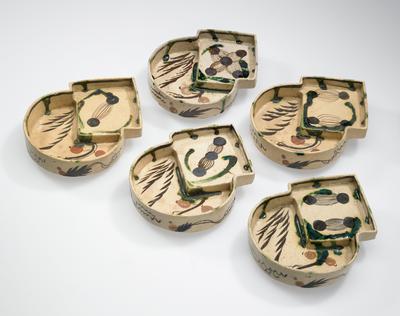 Set of serving dishes (mukōzuke) with design of willow boughs, gourds, and geometric patterns
