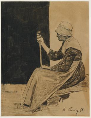 Seated Old Woman Holding a Cane (Vieille femme assise tenant une canne)