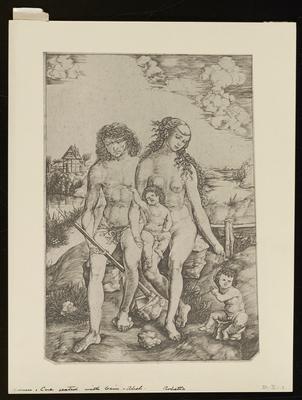 Adam and Eve Seated with Cain and Abel, from a group of photographs of rare prints in the British Museum