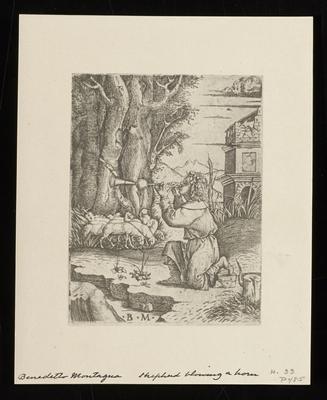Shepherd Blowing a Horn, from a group of photographs of rare prints in the British Museum