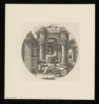 Child in Temple Ruins with Statue, from a group of photographs of rare prints in the British Museum
