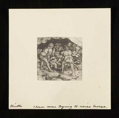 Three Men Trying to Raise Horse, from a group of photographs of rare prints in the British Museum