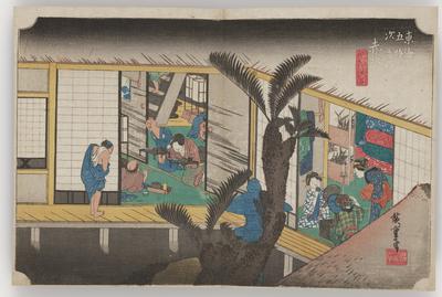 Akasaka--Scene at an Inn with Maids
