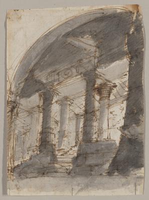 Study of a Colonnade from below (recto); Study of a Pedestal with a Broken Column (verso)