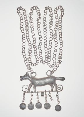 Necklace with goat ornament and coin pendants