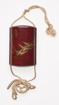 Four-case inro decorated with flying cranes after a design by Sakai Hōitsu