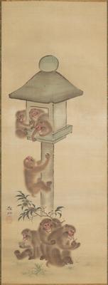 Monkeys Playing on a Stone Lantern