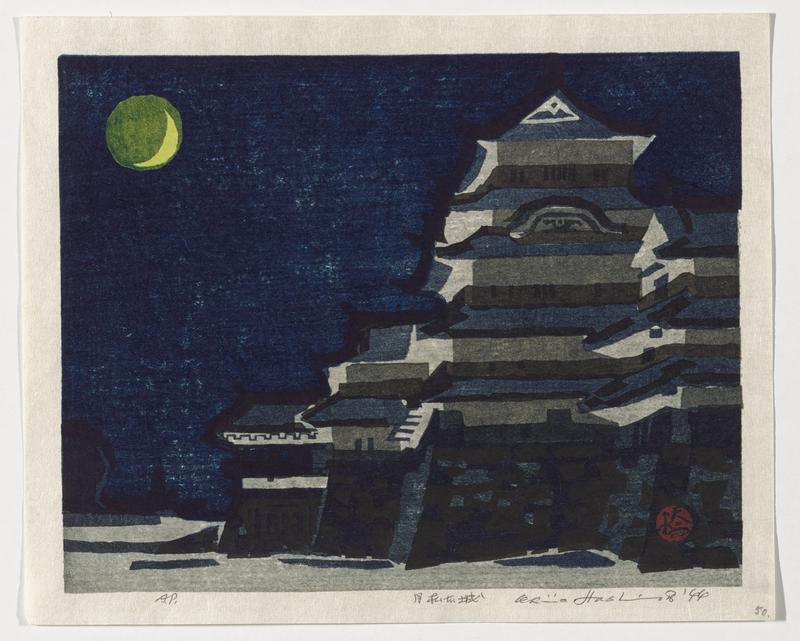 Matsumoto Castle and Moon by Okiie Hashimoto