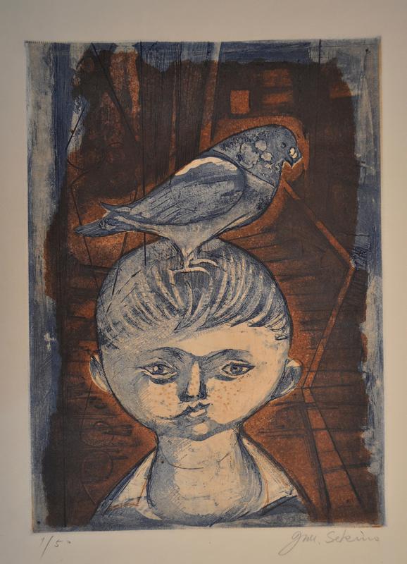 [Boy with bird on his head] by Jun'ichiro Sekino
