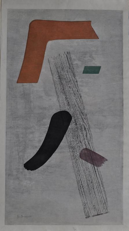 [abstract composition with diagonal woodgrain] by Gen Yamaguchi