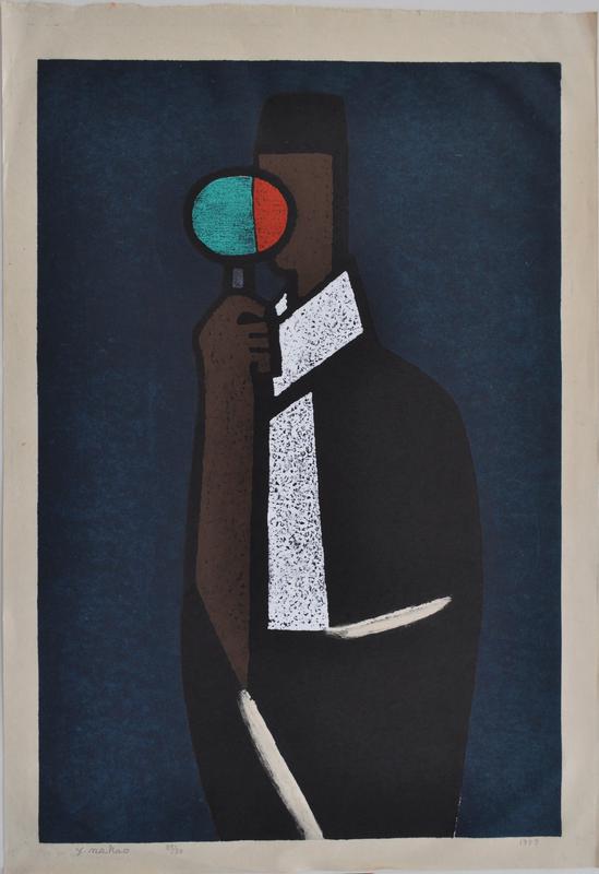 [abstracted man holding object] by Nakao Yoshitaka