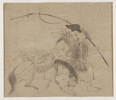 (Ebisu transporting fish on a horse)